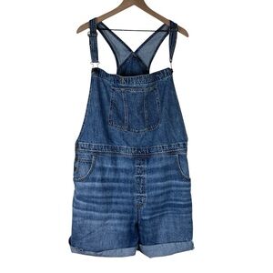 American Eagle Medium Wash Denim Cuffed Overalls Shortalls